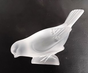 Vintage Lalique 4' Frosted Crystal Flying Sparrow Figurine, Signed Lalique France