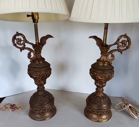 Vintage Brass/Bronze Table Pitcher Lamps. Working