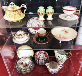 Generous Lot Of 12 Hand Painted Porcelain Pieces: Bavaria, Japan, RS Germany, Etc (see Description For List)
