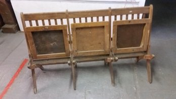 Antique 1940s Wooden 3-Seat Folding Theatre / Cinema Bench, 3rd Of 4
