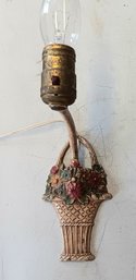 1940s Novelty Metal Sconce, Flower Basket Motif, Plug In Wall Light, Works,  Probably Hubley
