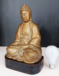 Vintage 11 Inch Brass Buddha Statue,  Meditating Buddha Figurine W/ Stand