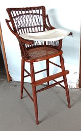 Vintage Early 1900s HIGH CHAIR In Rattan & Wood, Good Condition