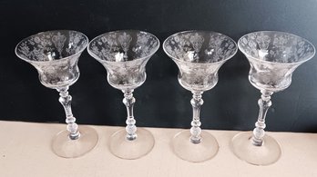 Set Of 4 Rose Point Stem Glasses, Cambridge Cordial  Glasses, 6 1/4' Tall