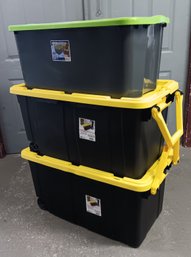 Industrial Size Packing Tubs, Two Are 40 Gallon With Wheels & Handle