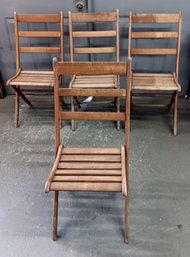 Set Of 4 Vintage Folding Deck Chairs, Solid Construction, Weathered Surface
