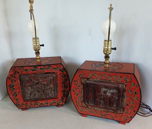 Vintage Table Lamps, Asian Motif, Working