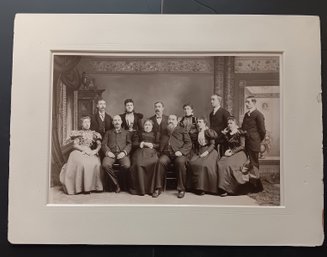Large Antique Family Photograph 1st Of 2, Turn-of-the-century, Black & White, Mat - 26x 19 Inch