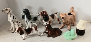 Collection Of Miniature Ceramic Dogs, Horse, Cat,cow Leg Repaired