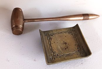 Vintage Brass Gavel & Original Brass Block (brass Plate)