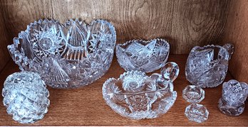 Antique Cut Glass Lot, Assorted Sizes Includes Large Deep Cut Bowl W/ A Side-sliver Flake