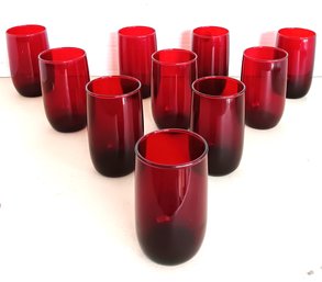 Set Of 10 Royal Ruby Red Water Tumblers, Anchor Hocking Glasses, VG Cond