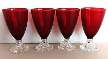Set Of 4 Mid Century Anchor, Hocking Ruby, Red Boopie Wine/ Cordial Stem Glasses