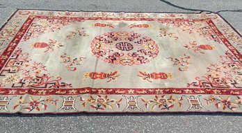 All Wool Rug, Vintage Center Medalion Oriental Style Rug, Made In Belgium, Needs A Cleaning