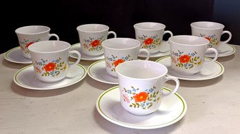 Set Of 8 Corning Cups& Saucer, 'Wild Flower'