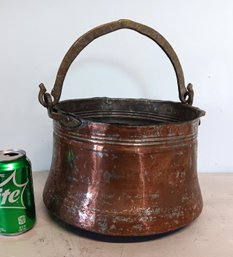 Vintage Copper Pot W Handle, Hanging Fireplace Kettle Pot  9.5' Diameter. 7' High