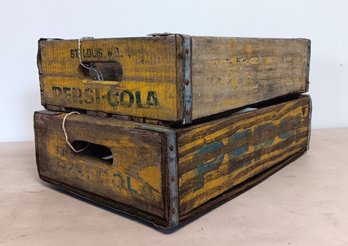 Pair Of Vintage Yellow PEPSI COLA Crate ADVERTISING WOOD BOXES 60's