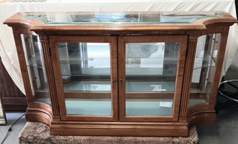 Custom Display  Cabinet, VG Wood Framed Curio With Glass Doors, Lighted And Mirrored Back, 56x 30'