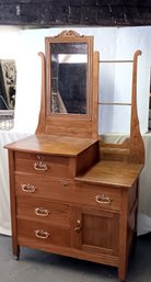 Antique Princess Style Dresser W/ Double Towel Rack & Mirror, Refinished & Clean, 35 By 69'