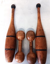 Antique 1900s Pair Of Wooden Hand Weights & Wooden Exercise Indian Weights Or Juggling Pins