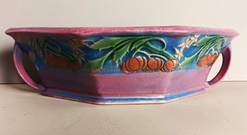1932 Art Deco Roseville Pottery Pink Baneda, Handled Ceramic Console Bowl 234-11,