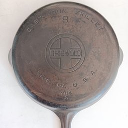 Vintage GRISWOLD #8 Cast Iron Skillet,  704 S,  Erie USA Pan