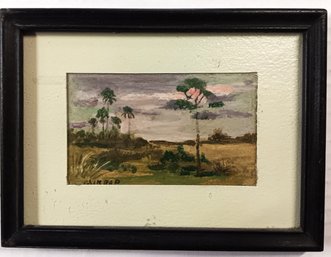 Mini Tropical Landscape Painting Signed Mirrop,