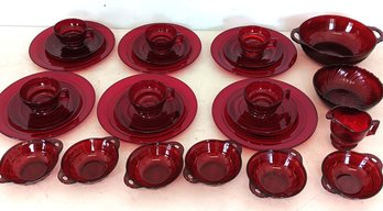 Ruby Red Depression Glass, Service For 6