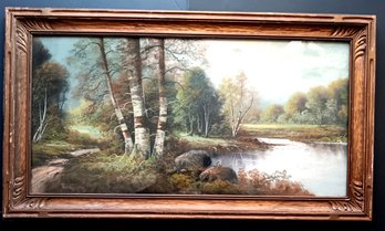 1900s Pastel Landscape Painting, Signed RICH (Alfred William Rich) Listed Artist, Carved Period Frame 19x 34'
