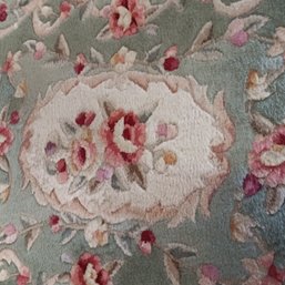 Aubusson Sculpted Rug Runner, All Wool Floral & Leaf Motif, 12 Ft - 2.5 Ft Wide, Good Clean Condition
