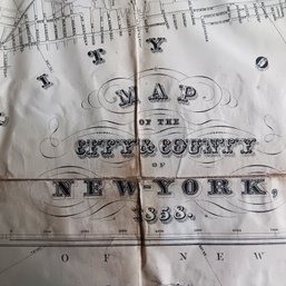 1858 Engraving, New York City Wall Map, D.T. Valentine, Antique Oak Frame 32x 26.5 Inch