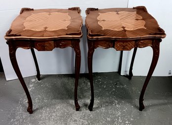 Pair Vintage Carved & Inlay End Tables/ Lamp Tables 19x19x28' V/g Condition
