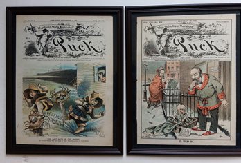 Puck: Civil Service & Deep Political Waters, 1881 & 1886, Framed 12 By 15 Inch