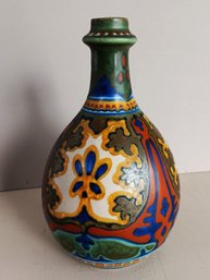Antique Gouda Holland Pottery, 8.5 Inch, Bottle Shaped Vase Circa 1900, Signed