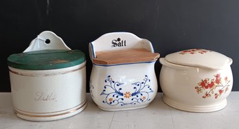 3 Antique Salt Boxes Sold As A Set