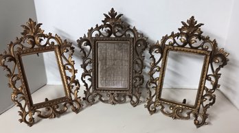 Victorian Brass Vanity Table Mirror Frames, Picture Frames - Set Of 3