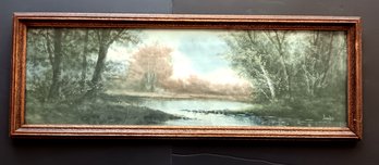 Antique Pastel Painting, Landscape & River Scene, Artist Signed BOWDER, Period Arts & Crafts Frame,