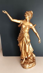 Antique Statue, French Art Nouveau, Large 19 Inch Cold Painted Metal Spelter 'The Glory' By George Maxim
