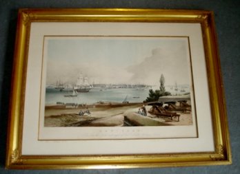 Antique 1800s - New York: View From Fort Columbus, Governors Island Lithograph, Henry A. Papprill, 38x 30'