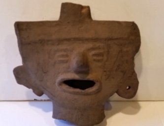 Antique Pre Columbian Clay Effigy Head, 7.5 Inch