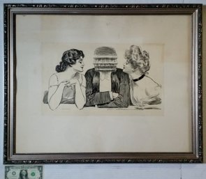 Antique 1903 Engraving Signed In Plate,  Charles Dana Gibson, Framed 31 Inch