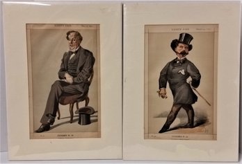 Pair Of Antique 1870 Lithographs, Vanity Fair 'Statesmen', 18 Inch Mat