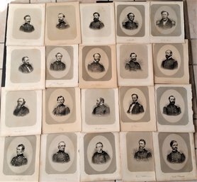 Set Of 20 Antique 1868 Engravings 'Portraits Civil War Generals W/ Signatures In Plate' By HW Smith