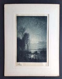 Antique 1893 Photogravure 'Moonlight' Gebbie & Husson, Mat 21.5 By 16.5 Inch