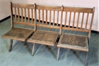 Vintage Triple Seat Theater Or Meeting Hall Folding Bench, 1930-1940s, Bench 4