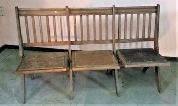 Vintage Triple Seat Theater Or Meeting Hall Folding Bench, 1930-1940s, Bench 3
