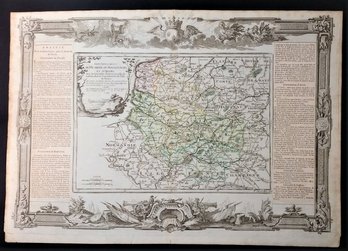 Antique 1771 Fench Map, Gouvernemens De Picardie, De Boulonnois, Artois, 22 Inch