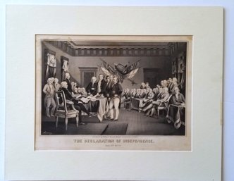 Antique 1850s Lithograph 'The Declaration Of Independence' By Sarony & Major, Mat 18 By 15 Inch