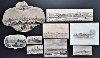 Set Of 9 Early Views Of Oxford, Assorted Etchings & Clippings Circa 1800
