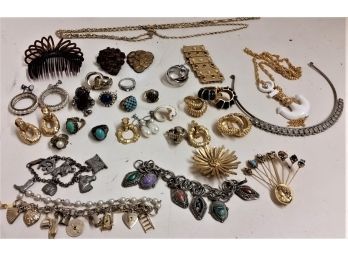 1950s Costume Jewelry Lot: Rings, Pins, Bracelets, Etc